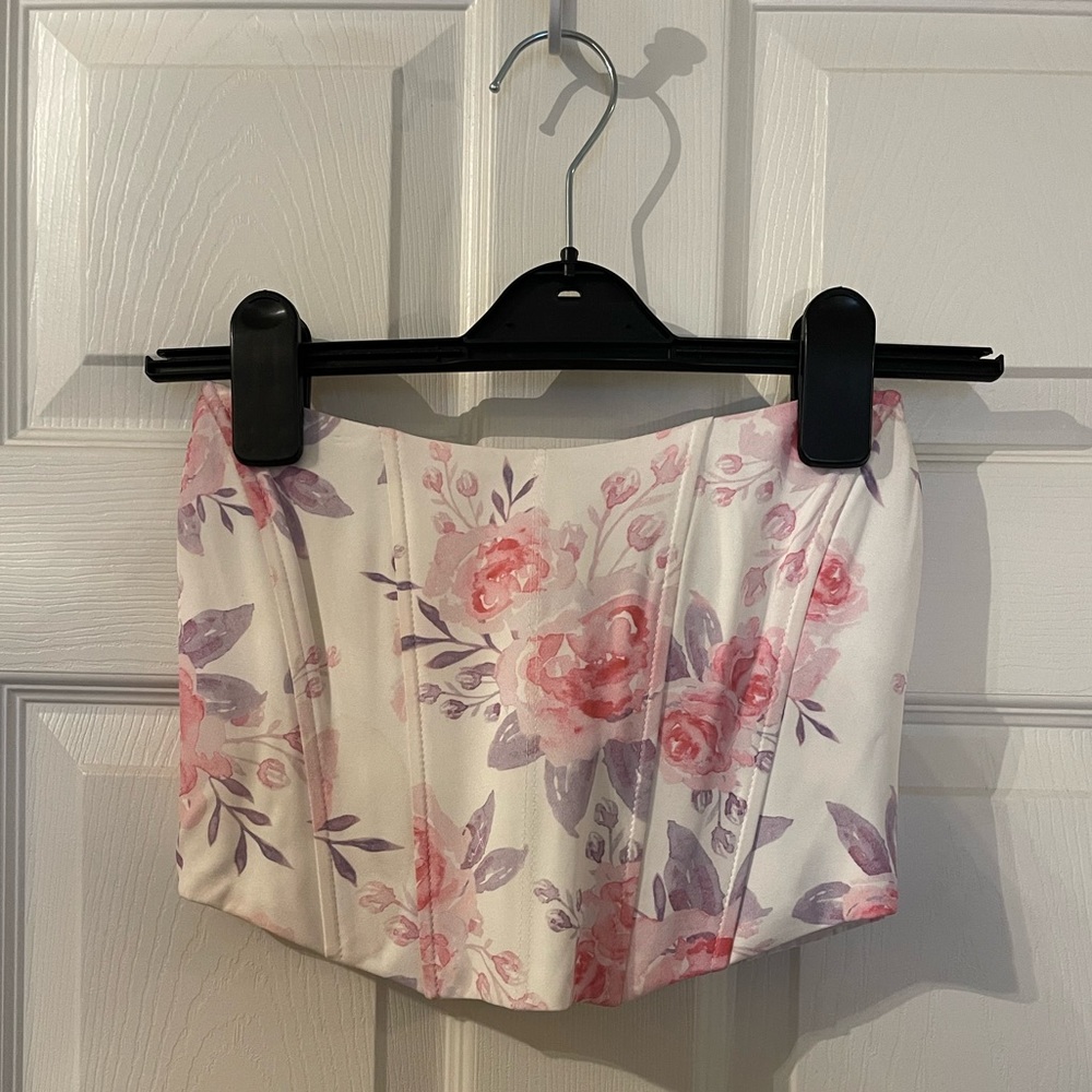 Corset top, white fox, size XS, floral print